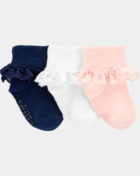 baby girl 3-pack lace cuff socks