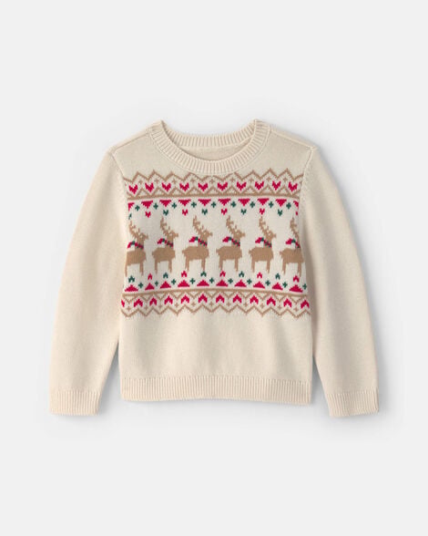 toddler girl reindeer fair isle sweater - cream