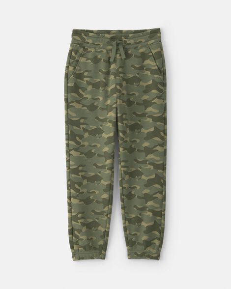 boys camo fleece joggers - olive green