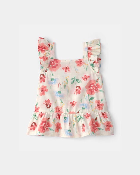 toddler girl floral peplum top - cream