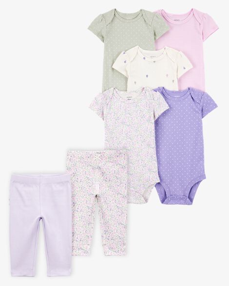 Product image 1 of Baby 7-Piece Short-Sleeve Bodysuits & Pull-On Pants Set