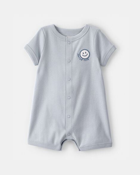 baby 'smile club' short-sleeve romper - blue