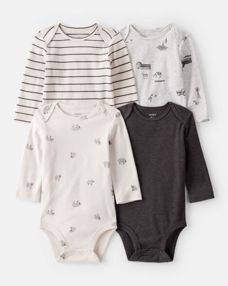 baby boy 4-pack sheep print long-sleeve multipack bodysuits