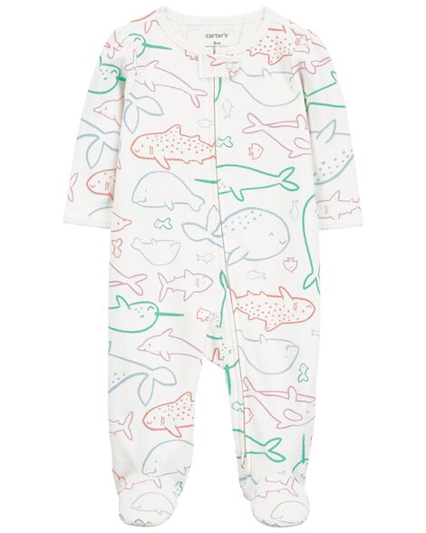 Baby Whale Zip-Up Sleep & Play Pajamas - Carter