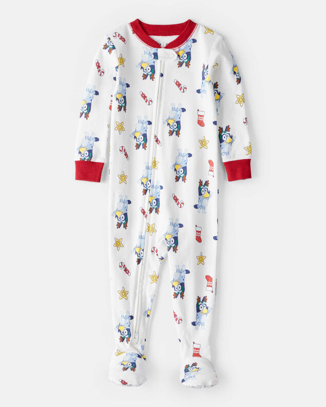 Product image 1 of Baby Bluey™ 100% Cotton Long-Sleeve Snug Fit 1-Piece Pajamas - White
