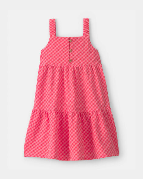 toddler girl gingham tiered dress - coral