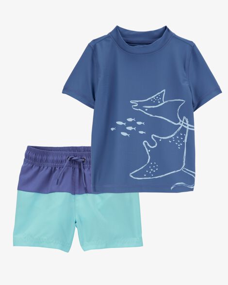  Product image 1 of Toddler 2-Piece Stingray Rashguard & Colorblock Swim Trunks Set - Blue
