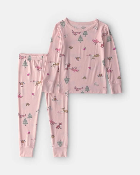 toddler girl 2-piece woodland purelysoft™ snug fit pajama set - pink