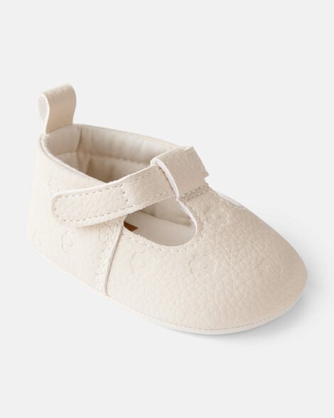 baby girl flower mary jane shoes - cream