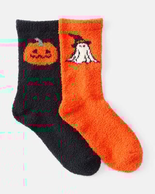 Product image 1 of Kid 2-Pack Halloween Chenille Socks - Black/Orange