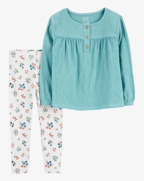  Product image 1 of Toddler 2-Piece Gauze Top & Floral Legging Set