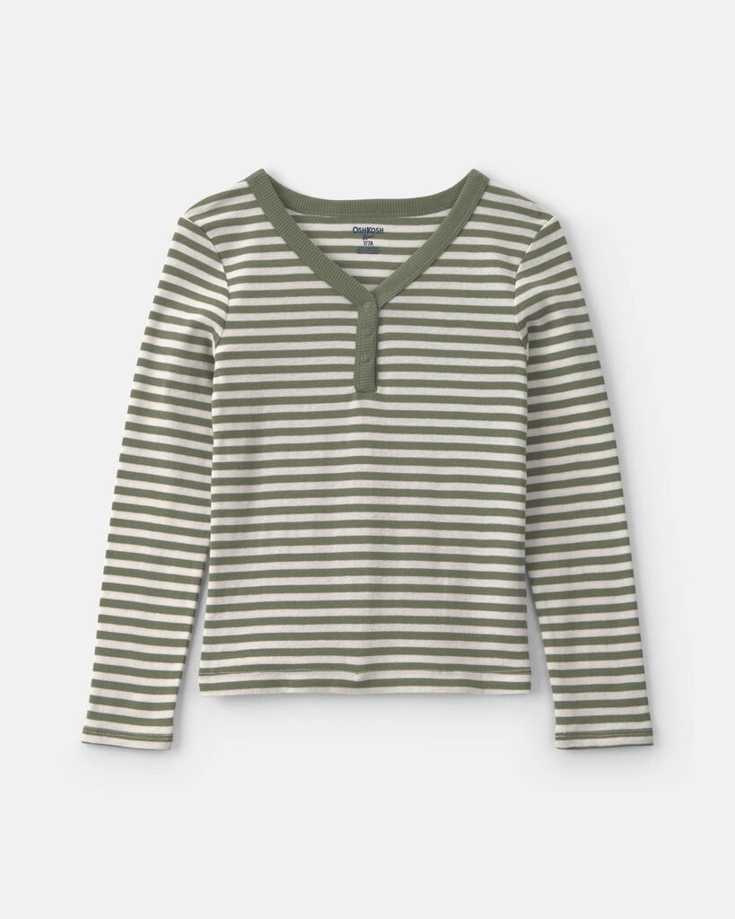 OshKosh B'gosh Girls Striped Long-Sleeve Rib Top 10 Green/White
