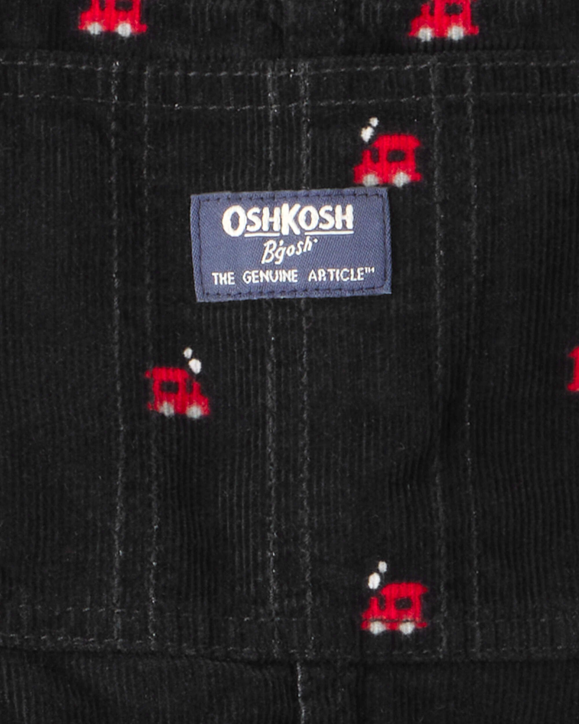 Toddler Boy Train Print Corduroy Overalls - Black