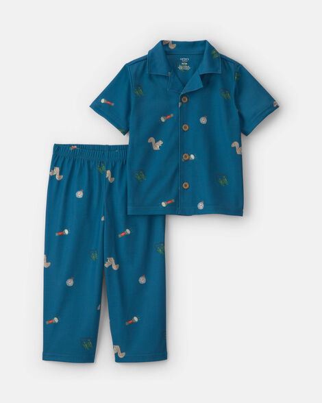 toddler boy camp short-sleeve 2-piece pajama set - blue
