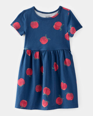 Product image 1 of Toddler Girl Apple Print Short-Sleeve Knit Dress - Navy