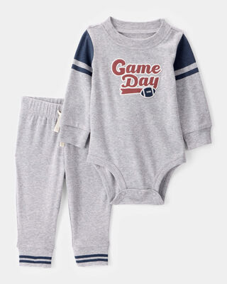 Product image 1 of Baby 2-Piece Game Day Long-Sleeve Bodysuit Pant Set - Grey