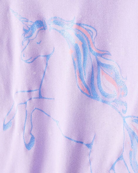 Product image 2 of Girls Unicorn Print 100% Cotton Long-Sleeve 4-Piece Pajamas - Purple