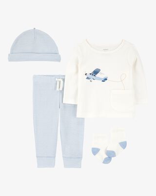 Product image 1 of Baby 4-Piece Airplane Print Outfit Set - Blue