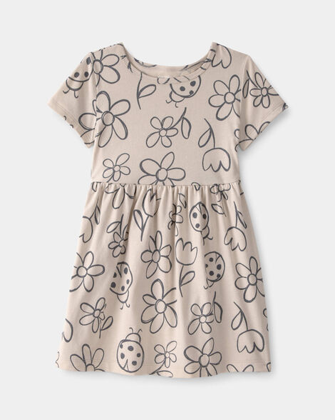 toddler girl floral ladybug short-sleeve dress - brown