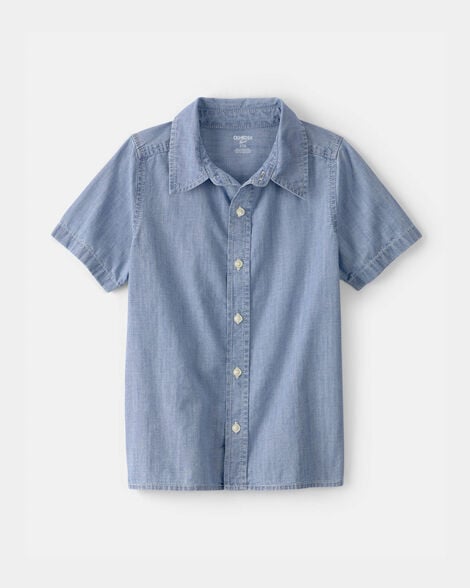 Boys Chambray Short-Sleeve Button-Down Shirt - Blue