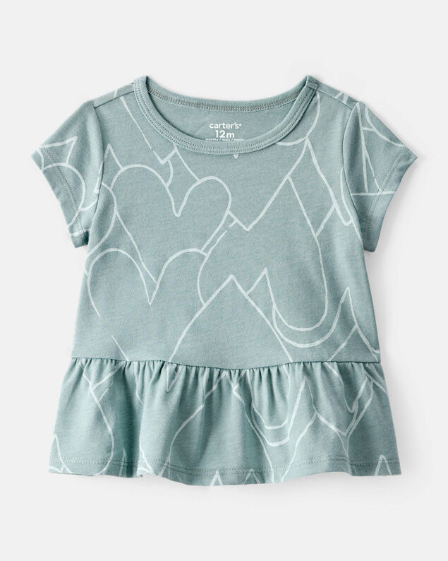 Product image 1 of Baby Girl Heart Print Short-Sleeve Peplum Top - Green