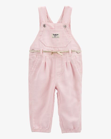  Product image 1 of Baby Knit Denim Hickory Stripe Overalls - Pink