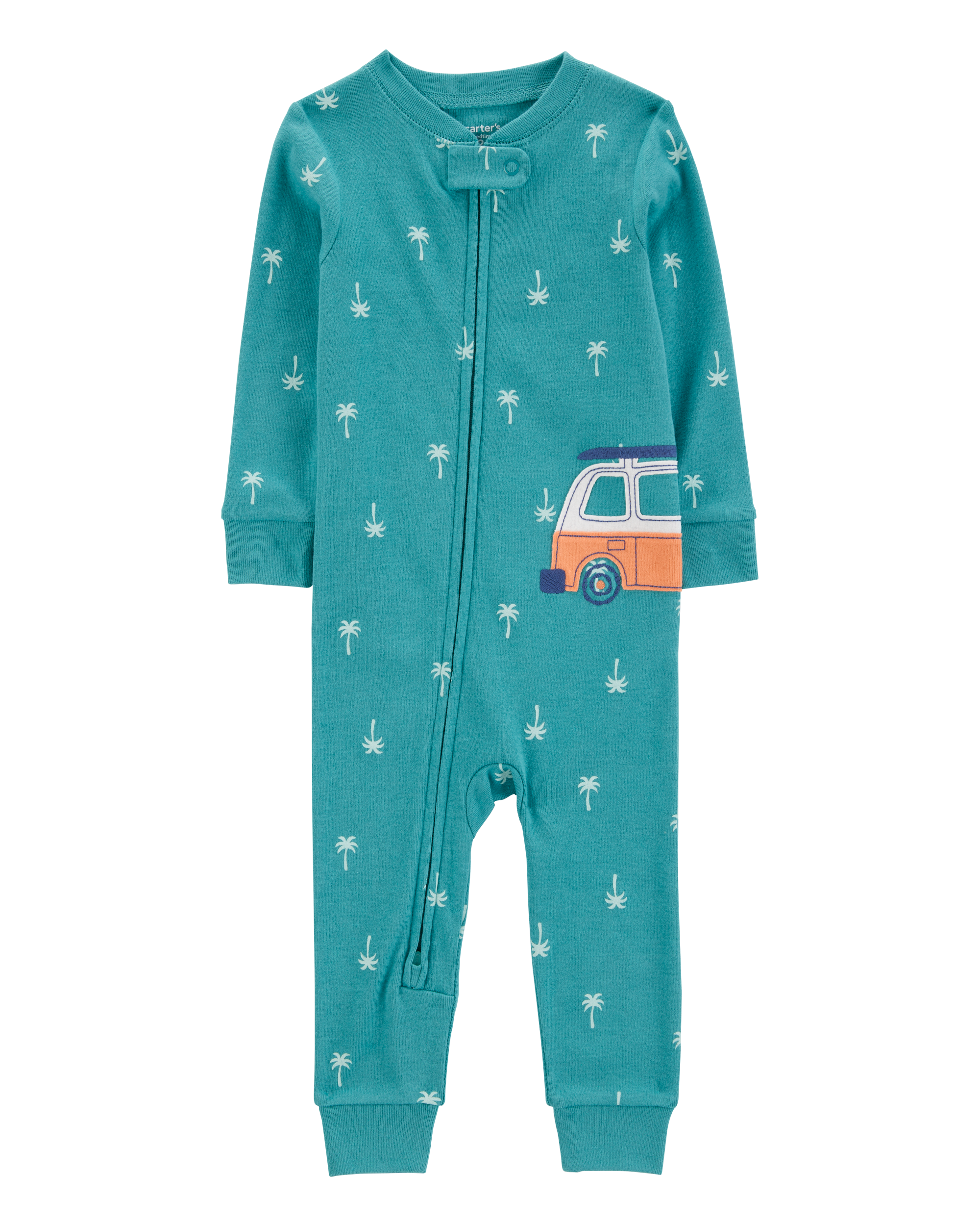 Toddler Boy Car Palm Tree Snug Fit Cotton Footless 1-Piece Pajamas - Turquoise