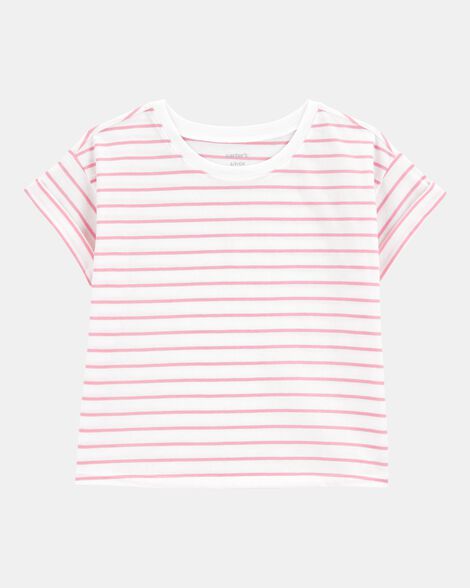 kid striped short-sleeve fashion top - pink