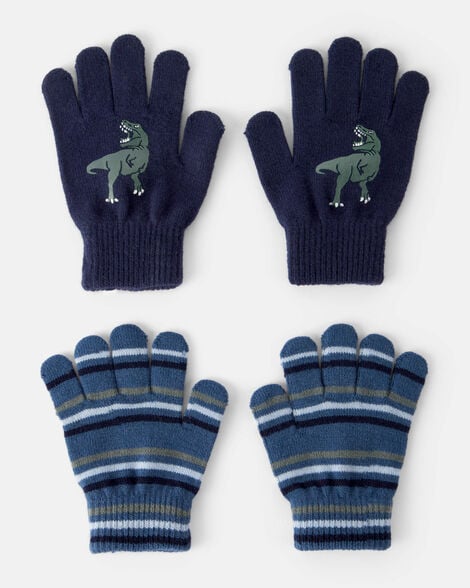 boys 2-pack dinosaur winter gloves - blue