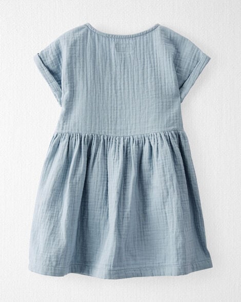 Toddler Organic Cotton Gauze Dress in Blue
