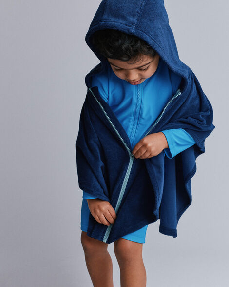 Toddler French-Terry Hooded Poncho Towel - Navy