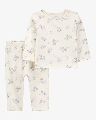 Product image 1 of Baby 2-Piece Floral Long-Sleeve Tee & Pant Set - White/Blue