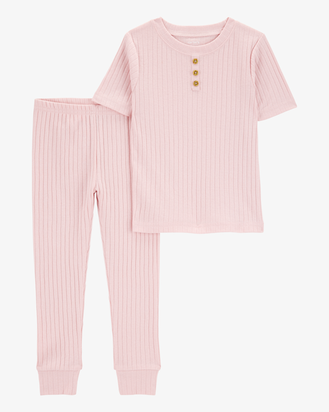 baby solid ribbed cotton blend 2-piece pajamas - pink