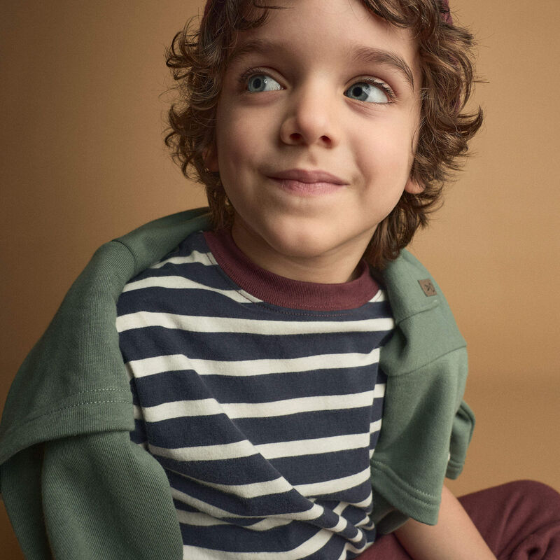 Toddler Relaxed Tee in Stripes - Navy/Burgundy