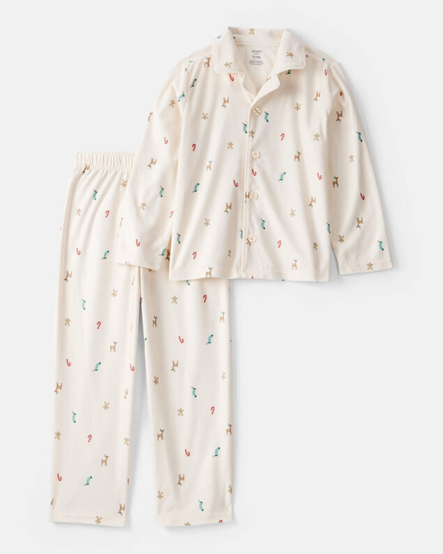 Product image 1 of Adult Mini Christmas Fleece Long-Sleeve Loose Fit 2-Piece Pajamas - White