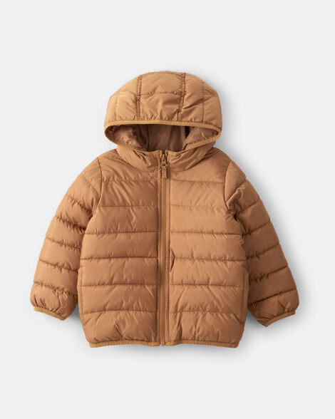 toddler boy midweight packable puffer - brown