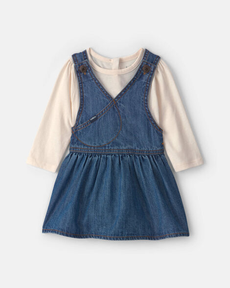 Baby Girl 2-Piece Denim Skirtall Set - Light Wash