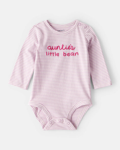 baby girl little bean long-sleeve graphic bodysuit - pink
