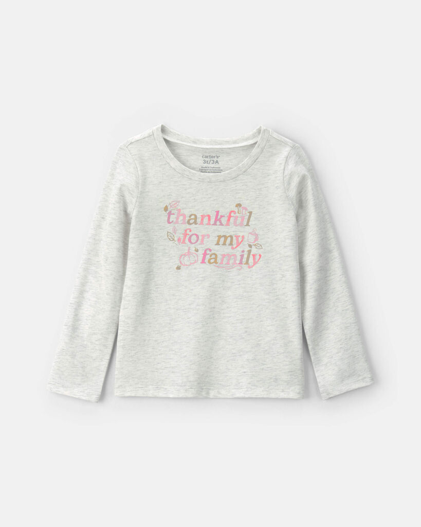 Carter's toddler girl 'thankful for my family' long-sleeve graphic tee 2T Grey