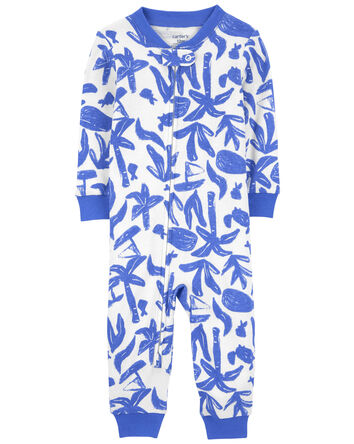 Toddler 1-Piece Ocean Print 100% Snug Fit Cotton Footless Pajamas