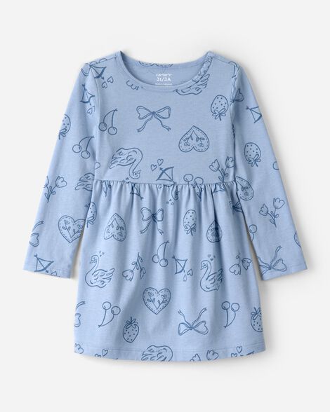toddler girl bow icon long-sleeve knit dress - blue