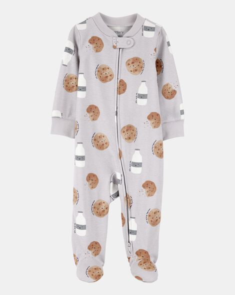 baby milk & cookies 2-way zip cotton sleep & play pajamas - grey