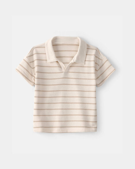 Toddler Boy Striped Polo Shirt - Cream