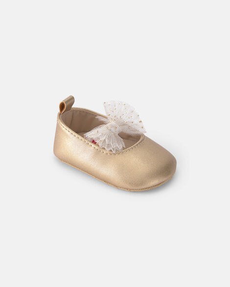 baby girl metallic bow flats - gold