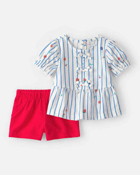 baby girl 2-piece strawberry top & short set - blue/red