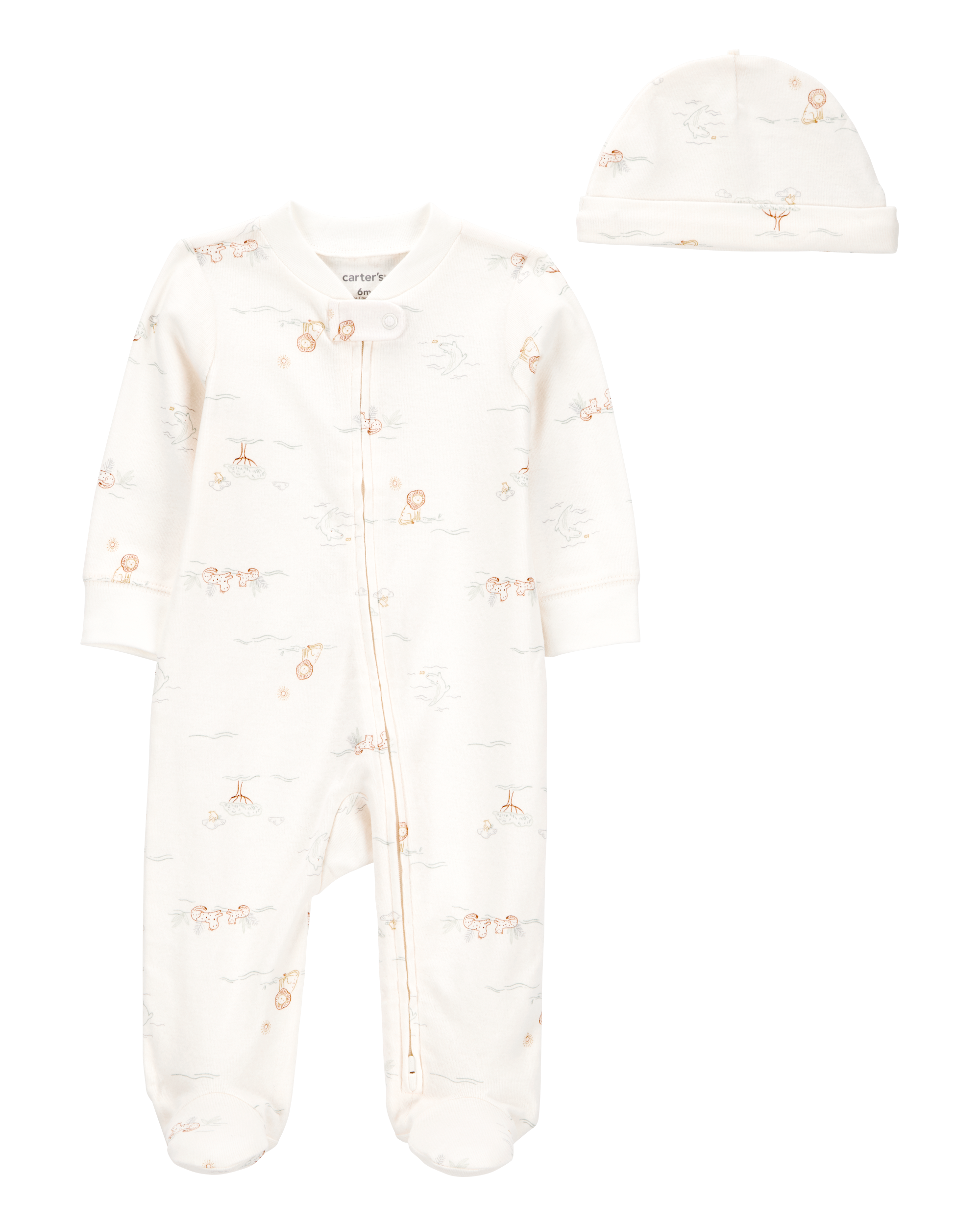 Baby Boy 2-Piece 2-Way Zip Sleep & Play Cap Set - Cream