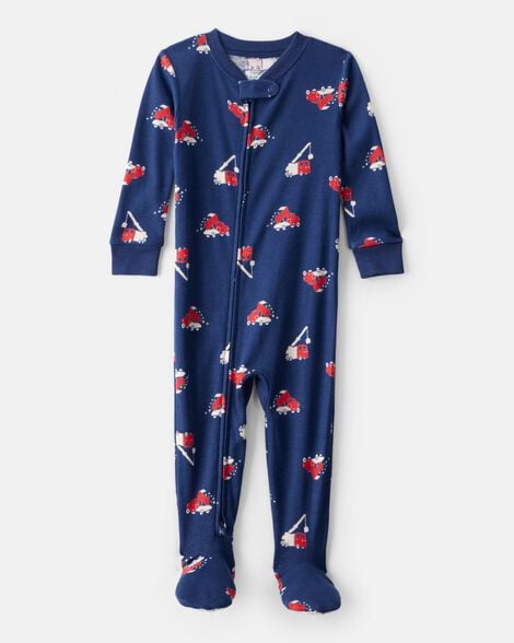 toddler boy construction 100% cotton snug fit footie 1-piece pajamas - navy