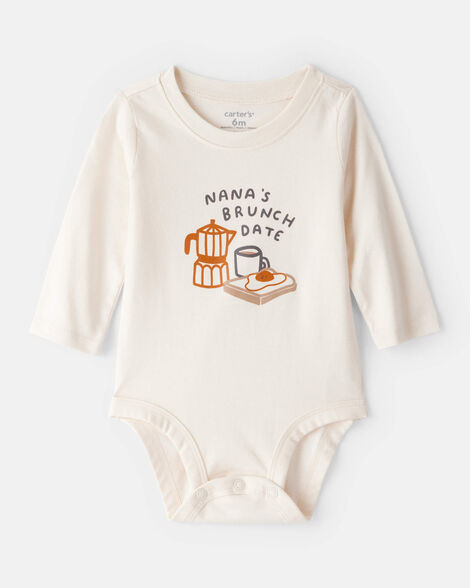 baby nana's brunch date long-sleeve graphic bodysuit - cream