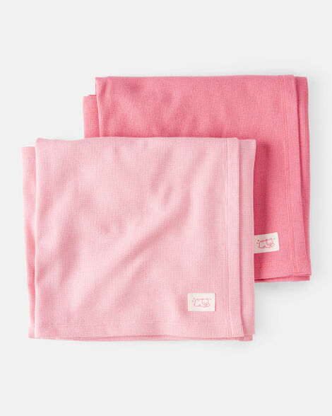 baby girl 2-pack waffle knit blankets - pink