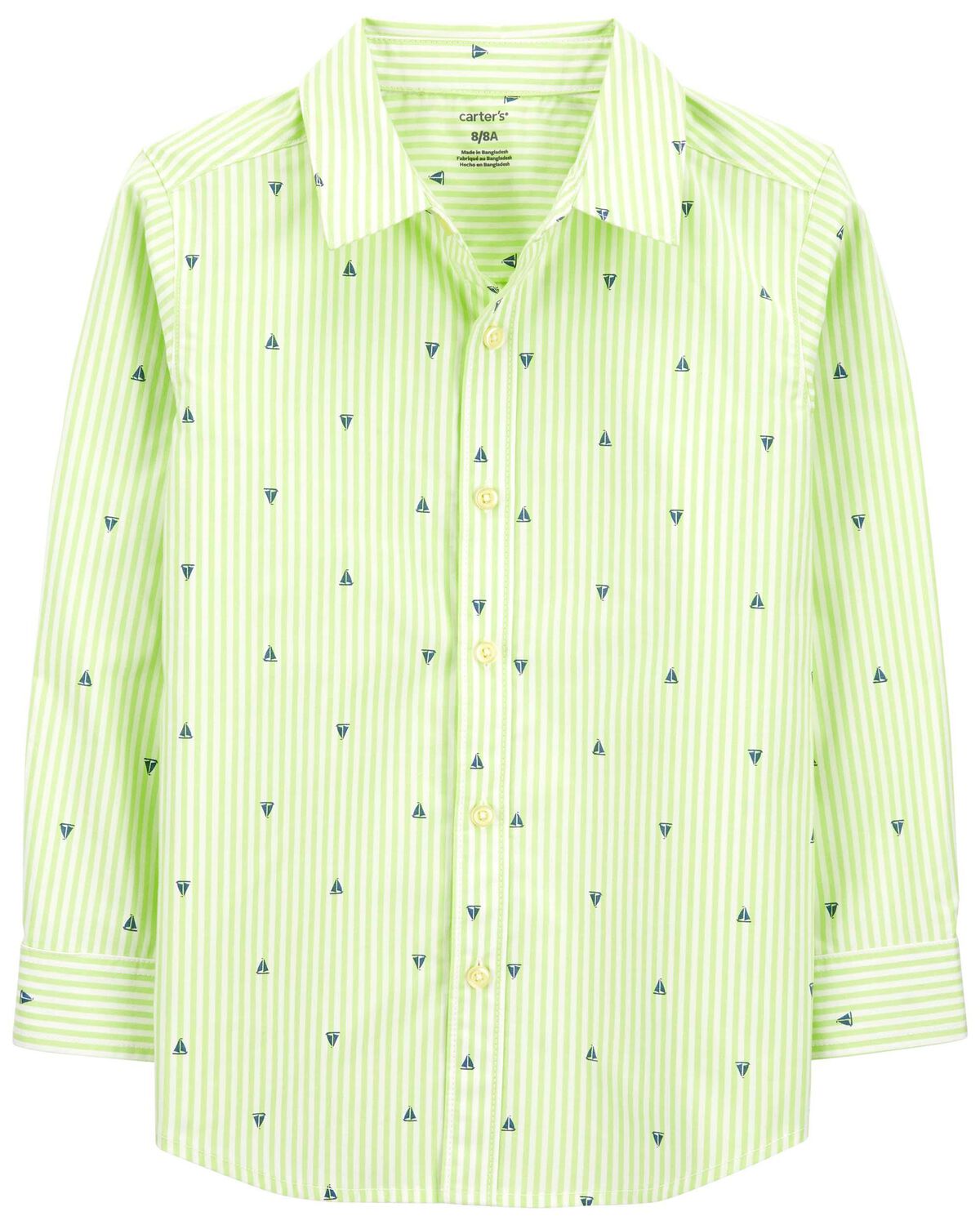 Claire & Charlie Boys Knit Pocket Shirt - Sailboat Print - Blue Trim main image 1